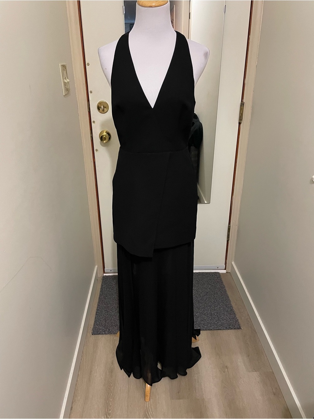 Halston Heritage Black Backless Halter V-Neck Maxi Dress